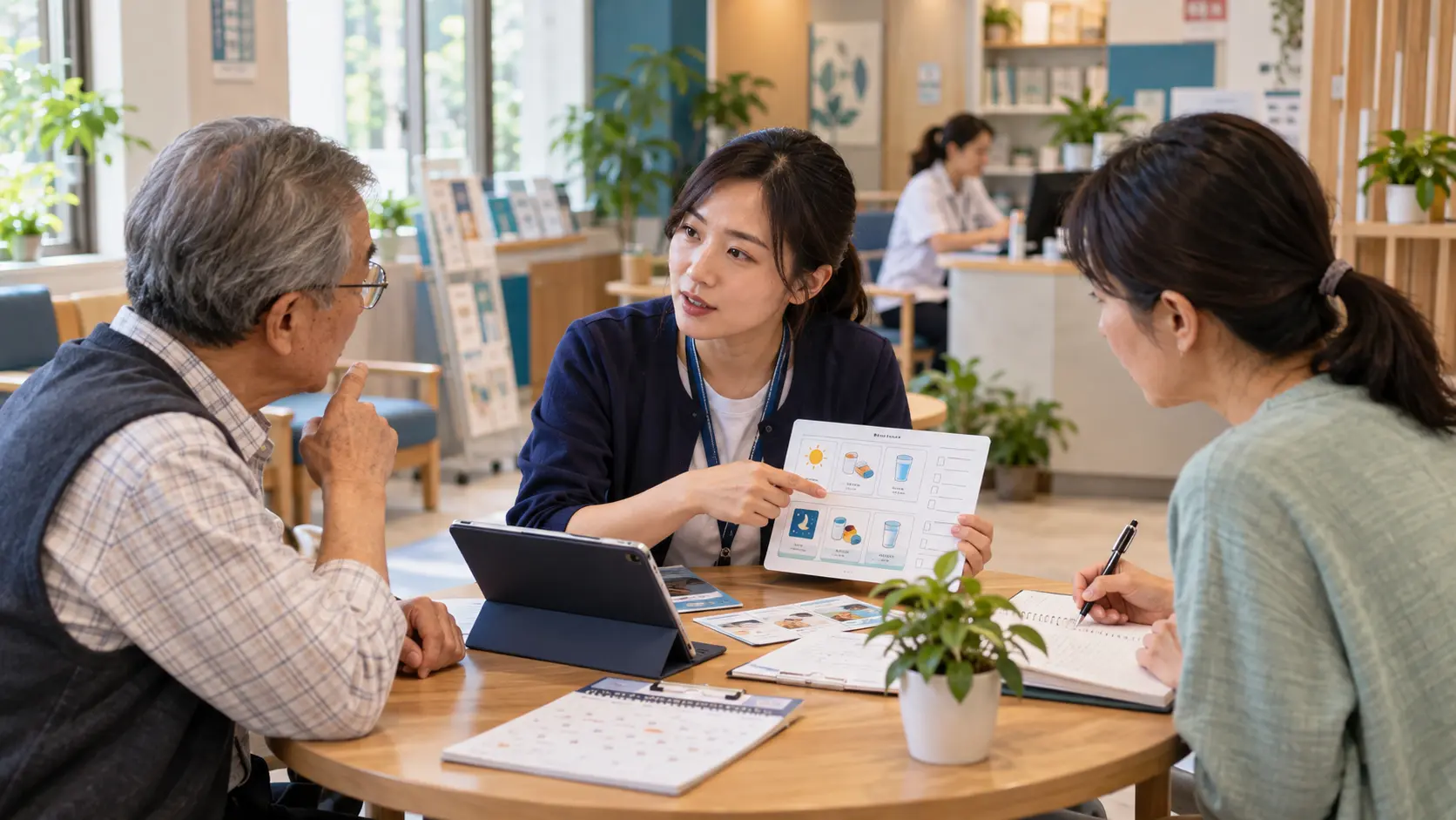 衛教人員運用資訊說明、提醒、操作協助、流程導航、專業轉介及安全資訊處理能力提供用藥支持。